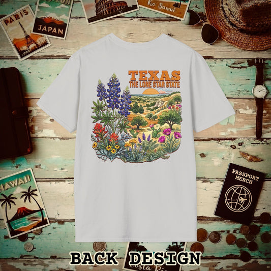 Texas Flowers in Watercolored Oak Back Print T-Shirt Ice Grey / S