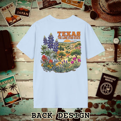 Texas Flowers in Watercolored Oak Back Print T-Shirt Light Blue / S