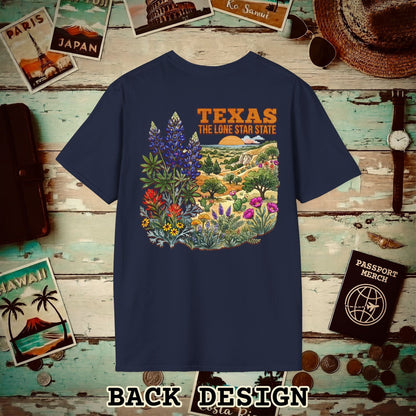 Texas Flowers in Watercolored Oak Back Print T-Shirt Navy / S
