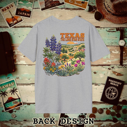 Texas Flowers in Watercolored Oak Back Print T-Shirt Sport Grey / S