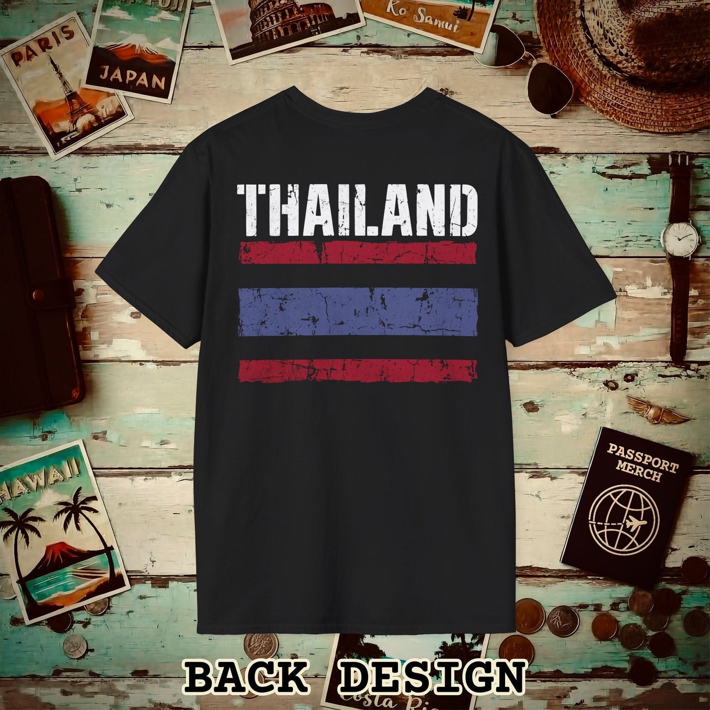 Thailand Vintage Flag Back Print T-Shirt Black / S