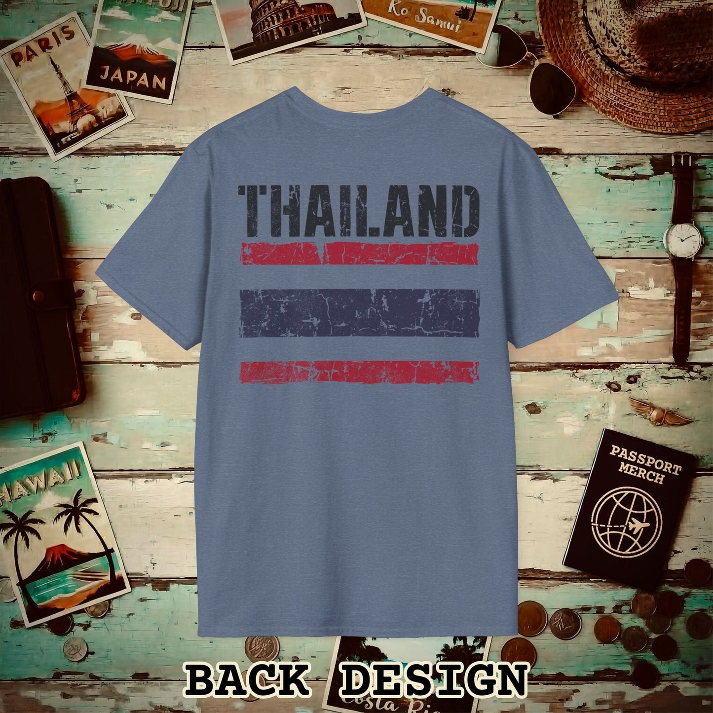 Thailand Vintage Flag Back Print T-Shirt Heather Indigo / S