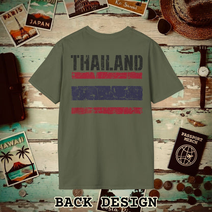 Thailand Vintage Flag Back Print T-Shirt Military Green / S