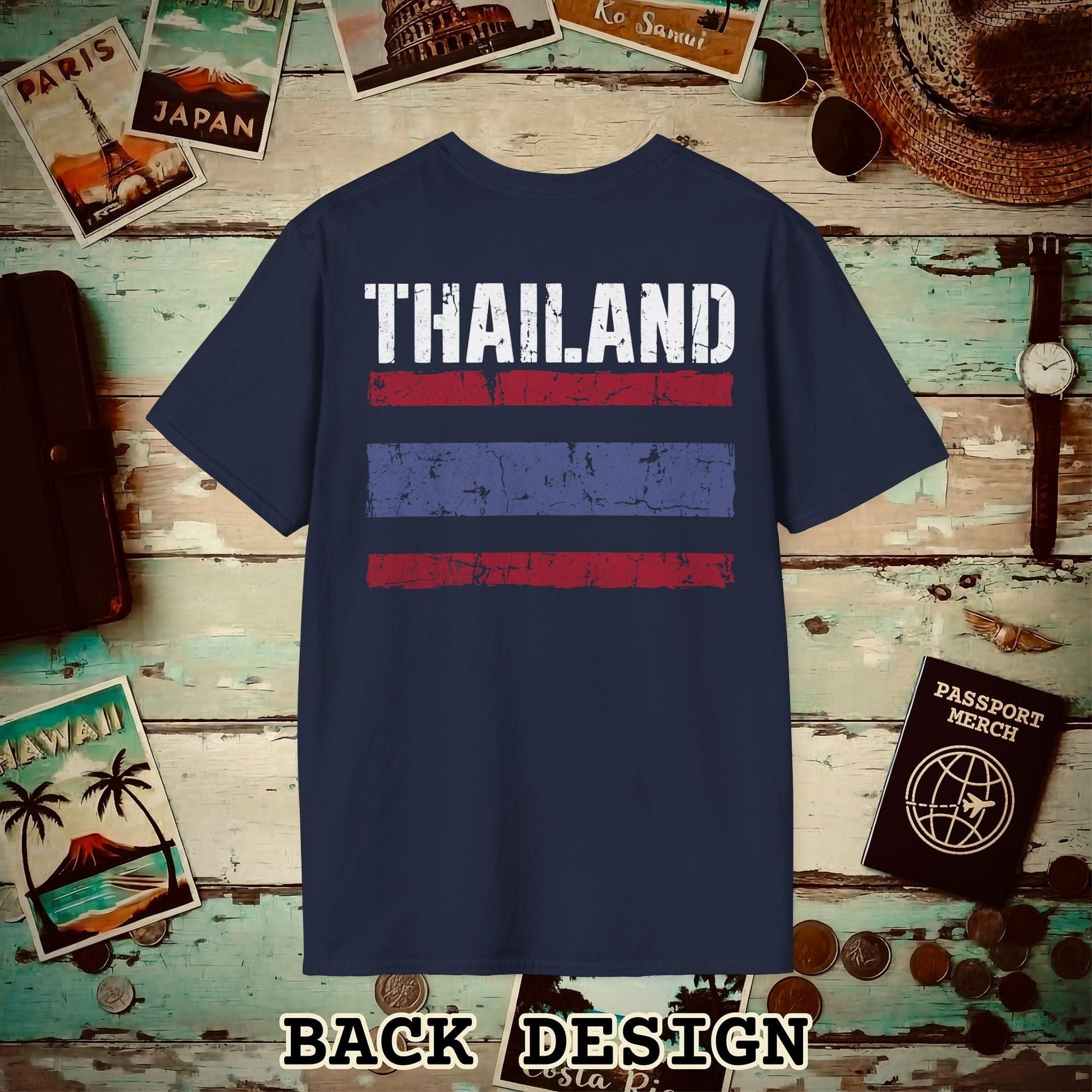 Thailand Vintage Flag Back Print T-Shirt Navy / S