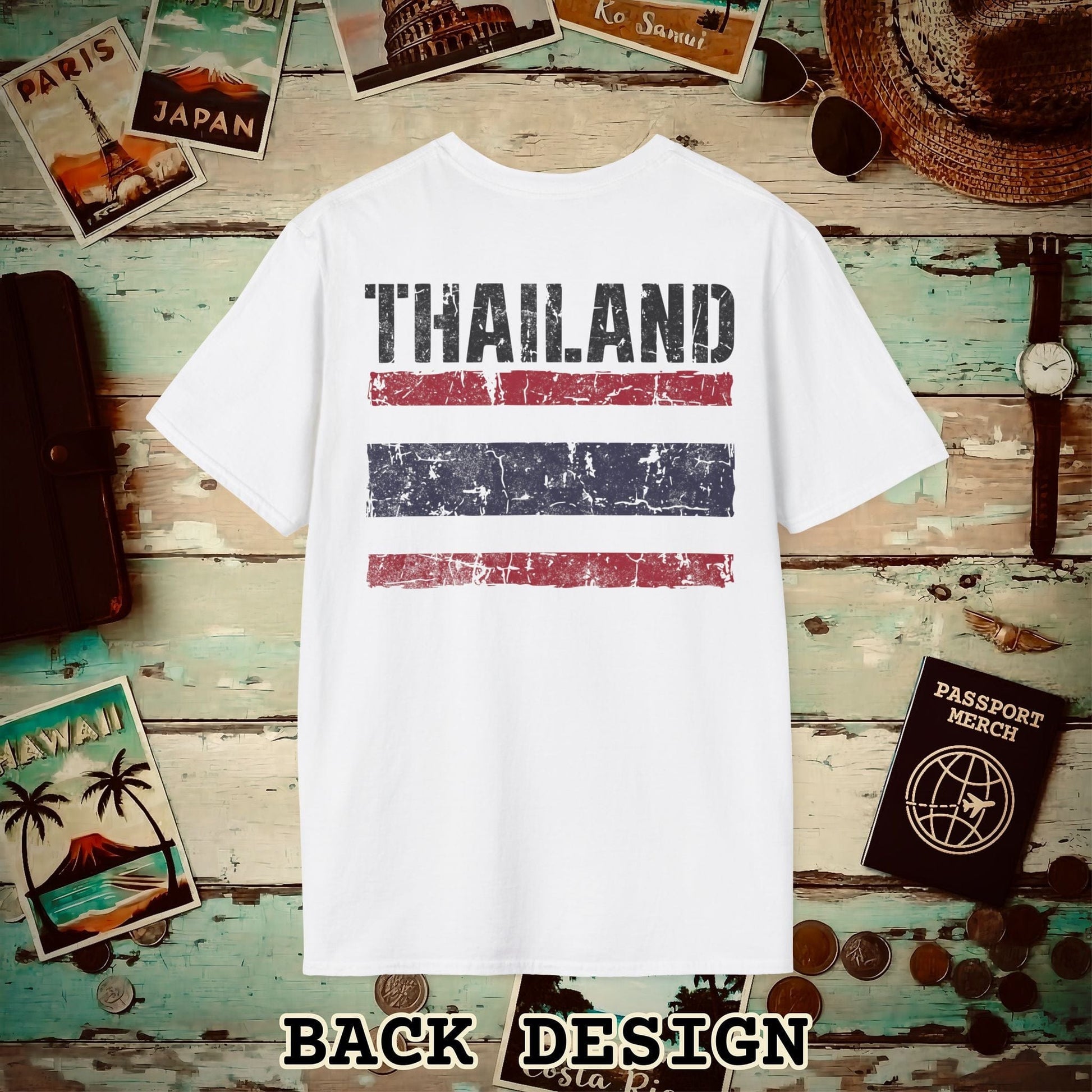 Thailand Vintage Flag Back Print T-Shirt White / S