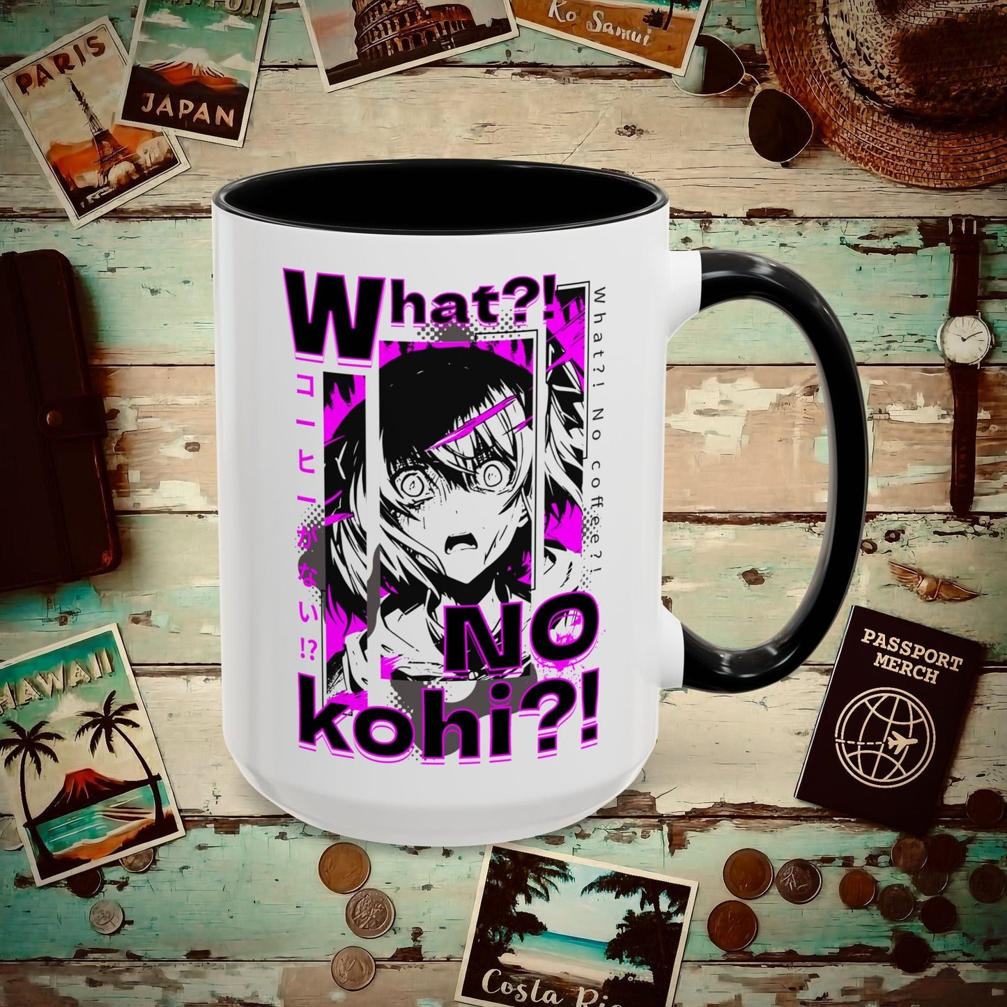 The "What?! No kohi?!" Anime Terror Face Japan 15oz Mug Black / 15oz