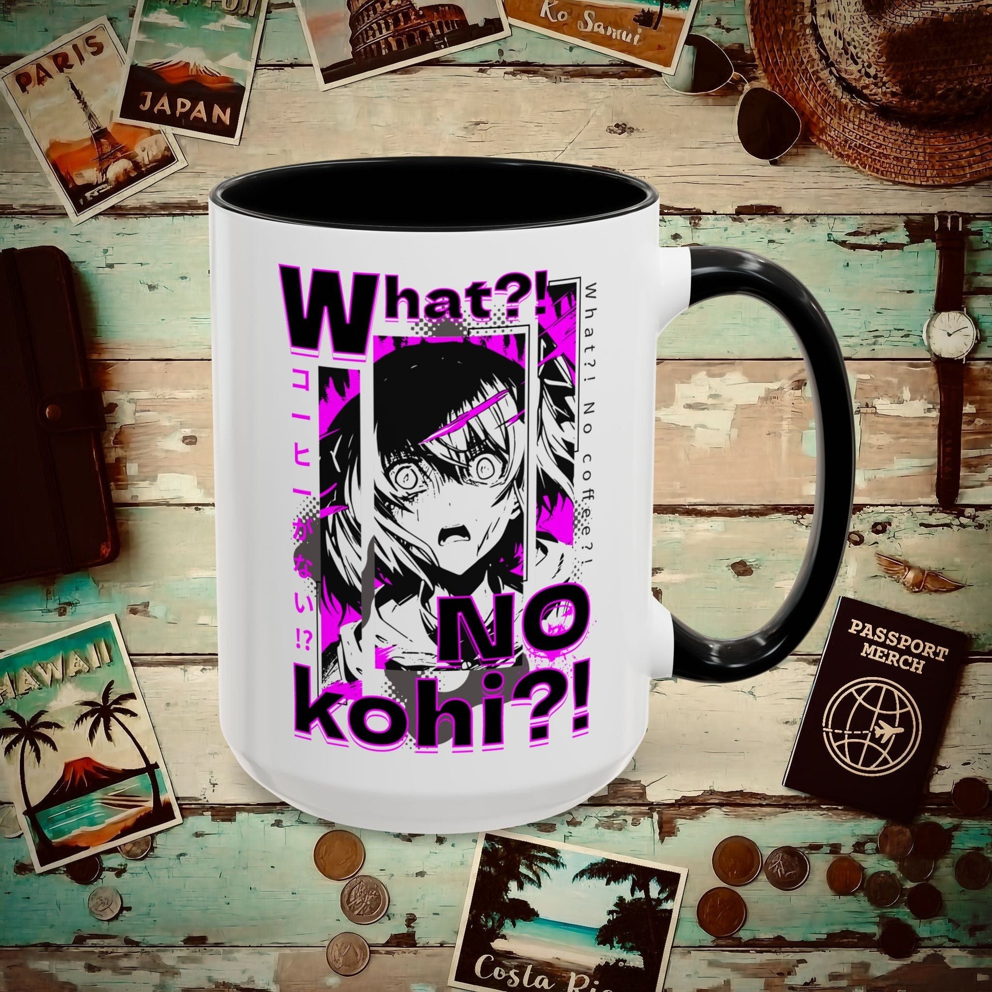 The "What?! No kohi?!" Anime Terror Face Japan 15oz Mug Black / 15oz