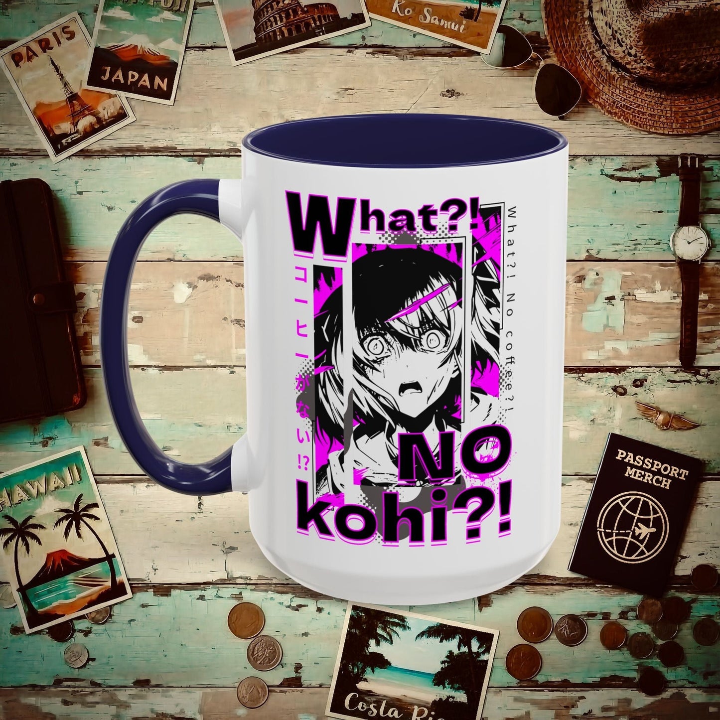 The "What?! No kohi?!" Anime Terror Face Japan 15oz Mug Navy / 15oz