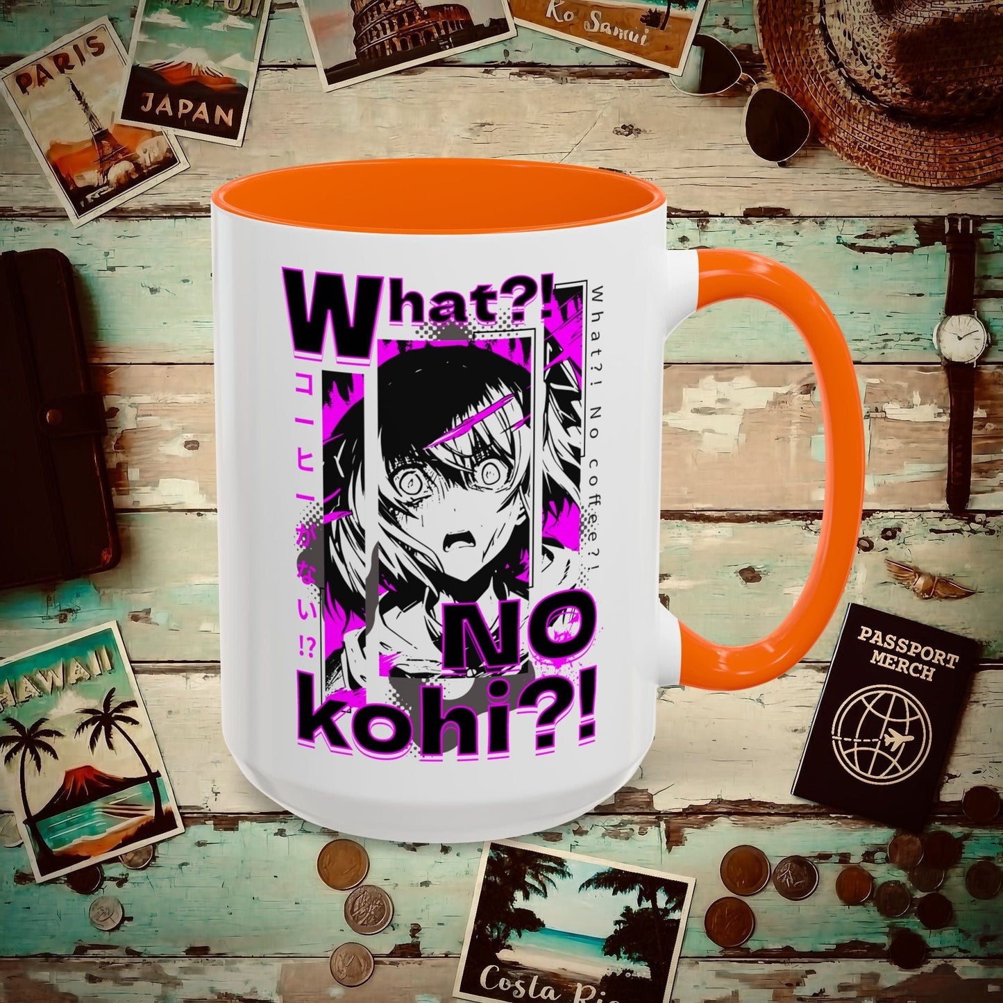 The "What?! No kohi?!" Anime Terror Face Japan 15oz Mug Orange / 15oz