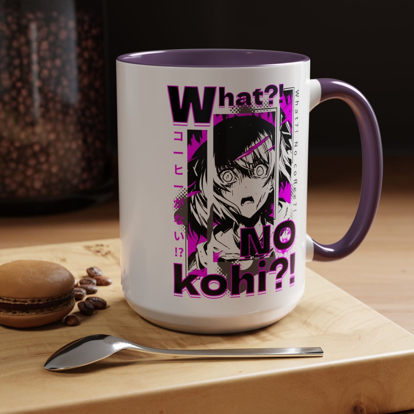 The "What?! No kohi?!" Anime Terror Face Japan 15oz Mug Purple / 15oz