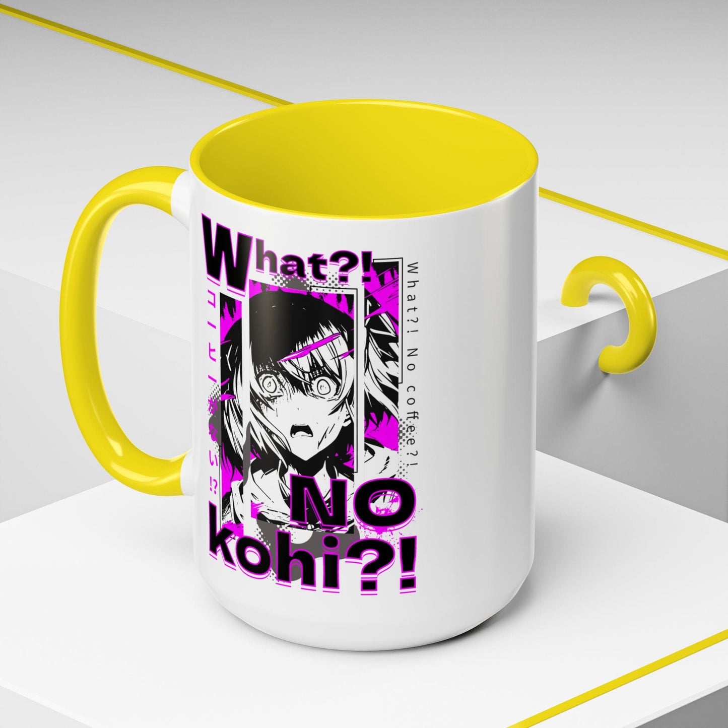 The "What?! No kohi?!" Anime Terror Face Japan 15oz Mug Yellow / 15oz
