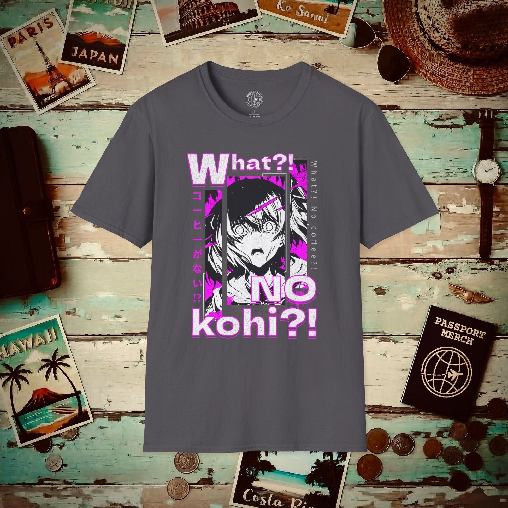 The "What?! No kohi?!" Anime Terror Face Japan T-Shirt Charcoal / S