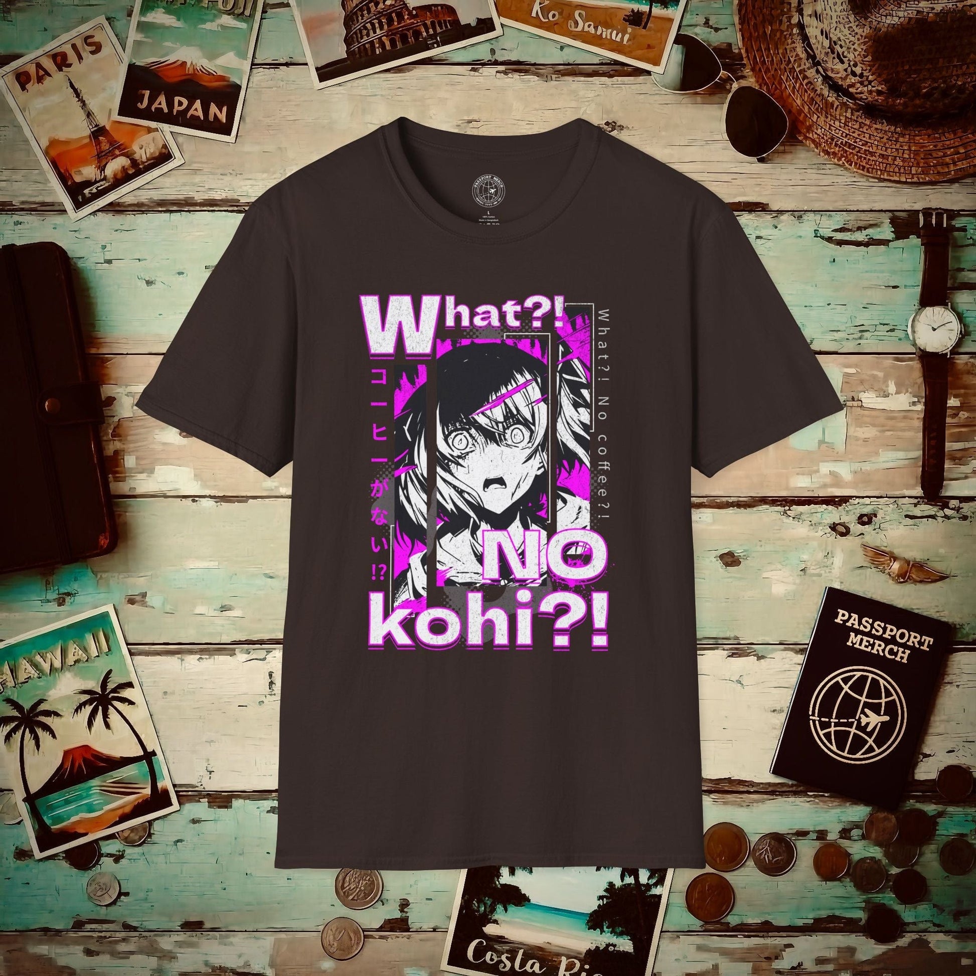 The "What?! No kohi?!" Anime Terror Face Japan T-Shirt Dark Chocolate / S