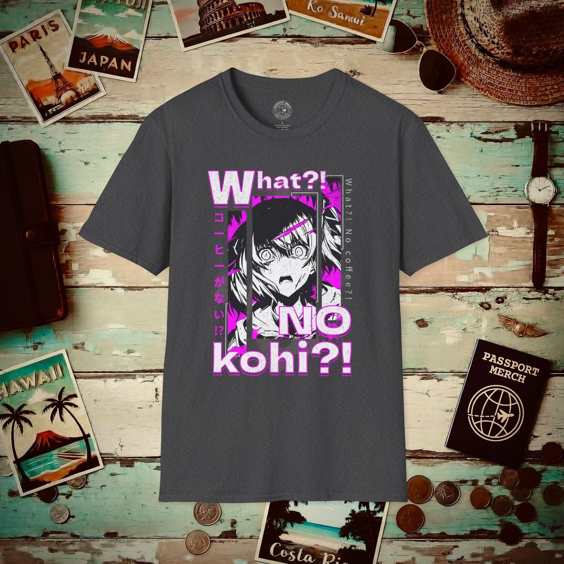 The "What?! No kohi?!" Anime Terror Face Japan T-Shirt Dark Heather / S