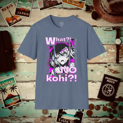The "What?! No kohi?!" Anime Terror Face Japan T-Shirt Heather Indigo / S