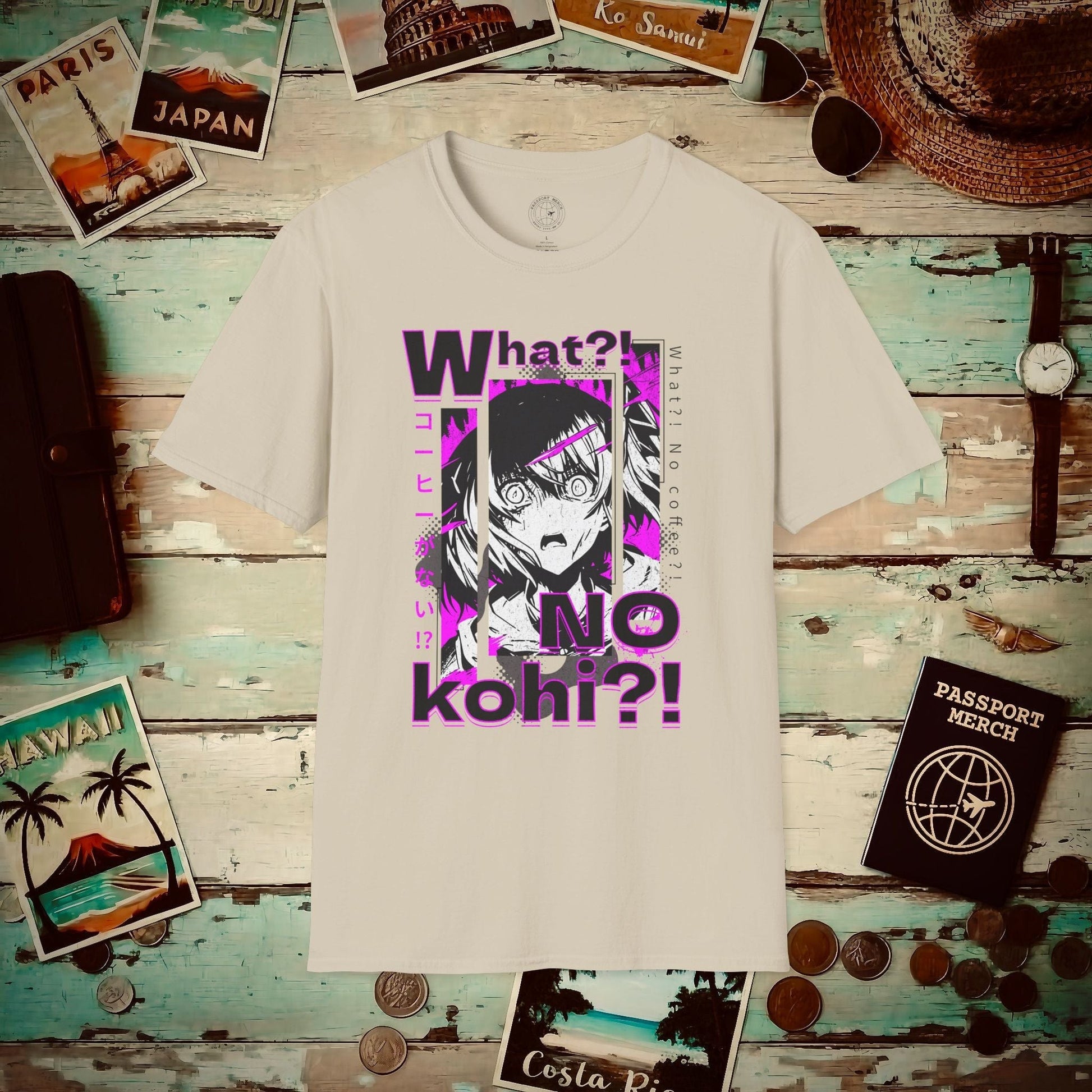 The "What?! No kohi?!" Anime Terror Face Japan T-Shirt Sand / S