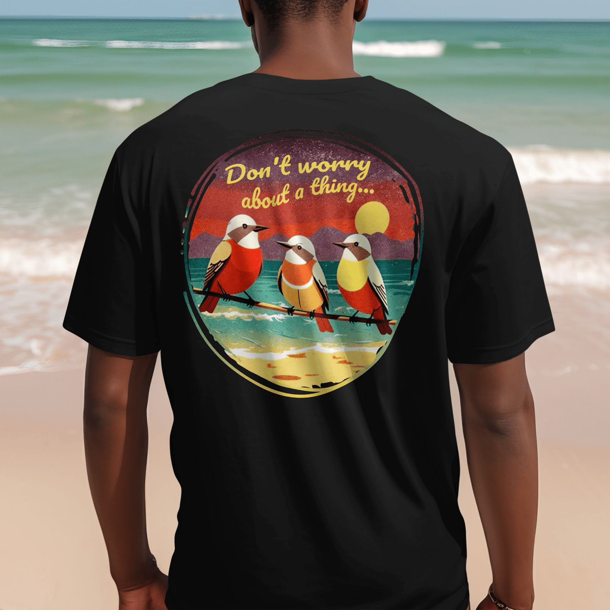 Three Little Birds, Jamaica, Back Print T-Shirt Black / S