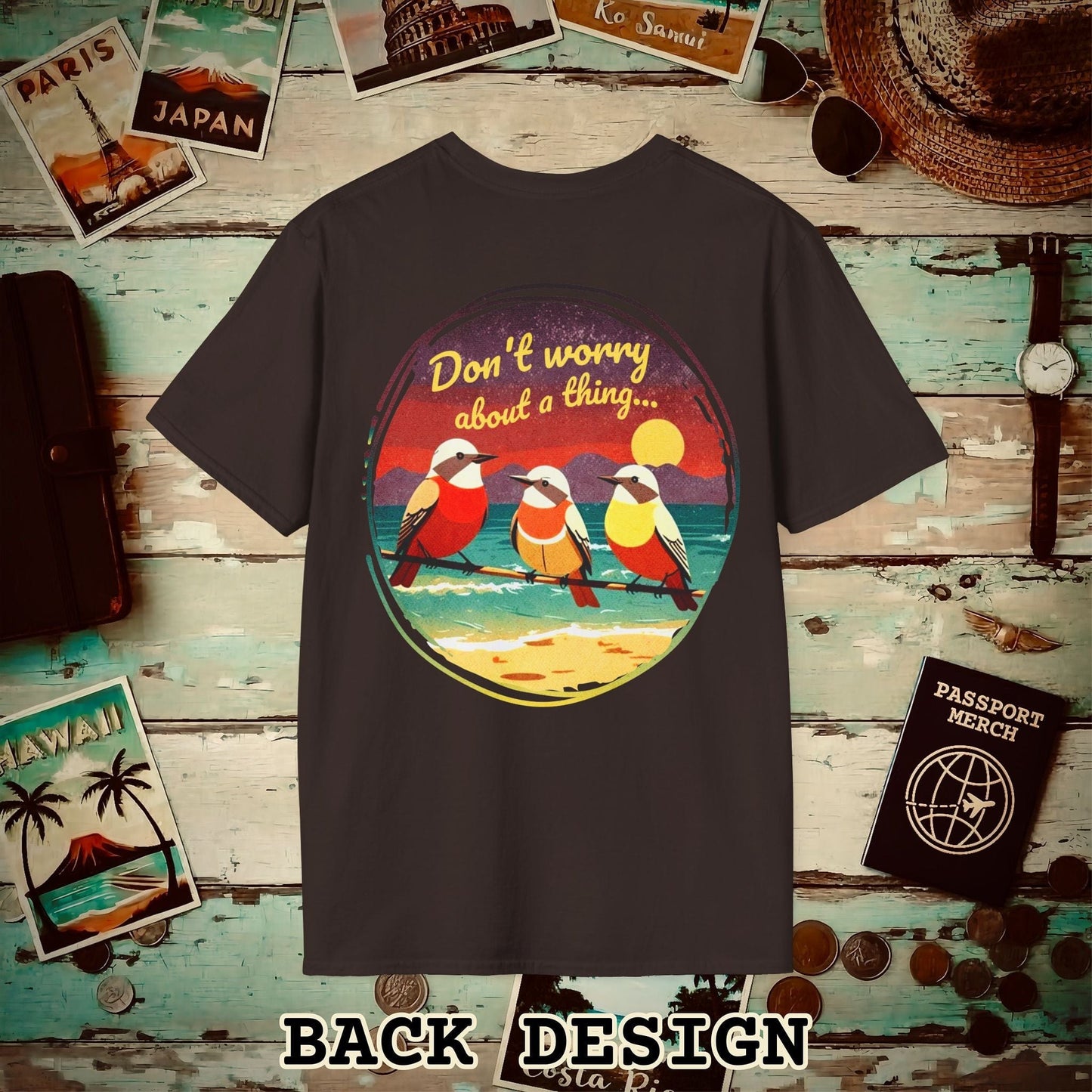 Three Little Birds, Jamaica, Back Print T-Shirt Dark Chocolate / S