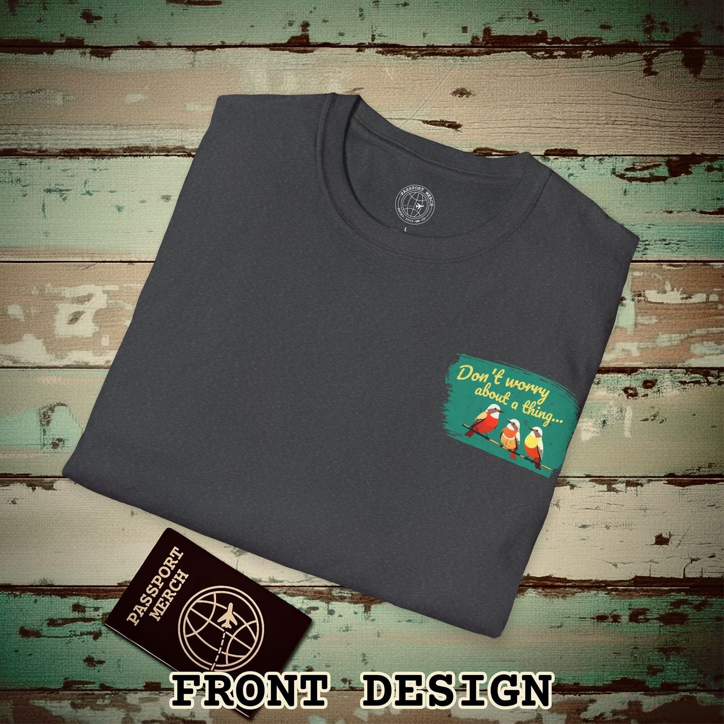 Three Little Birds, Jamaica, Back Print T-Shirt Dark Heather / S