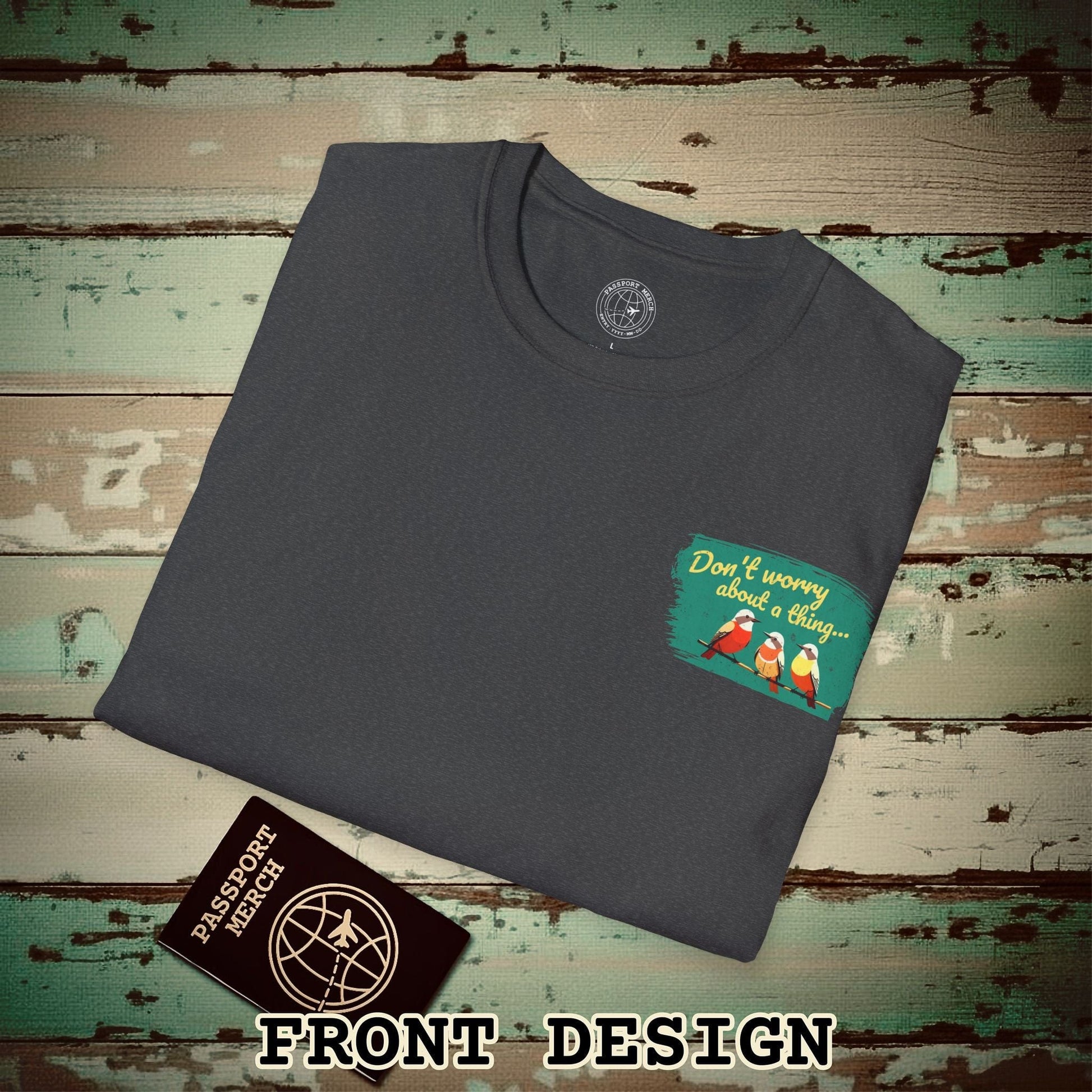 Three Little Birds, Jamaica, Back Print T-Shirt Dark Heather / S