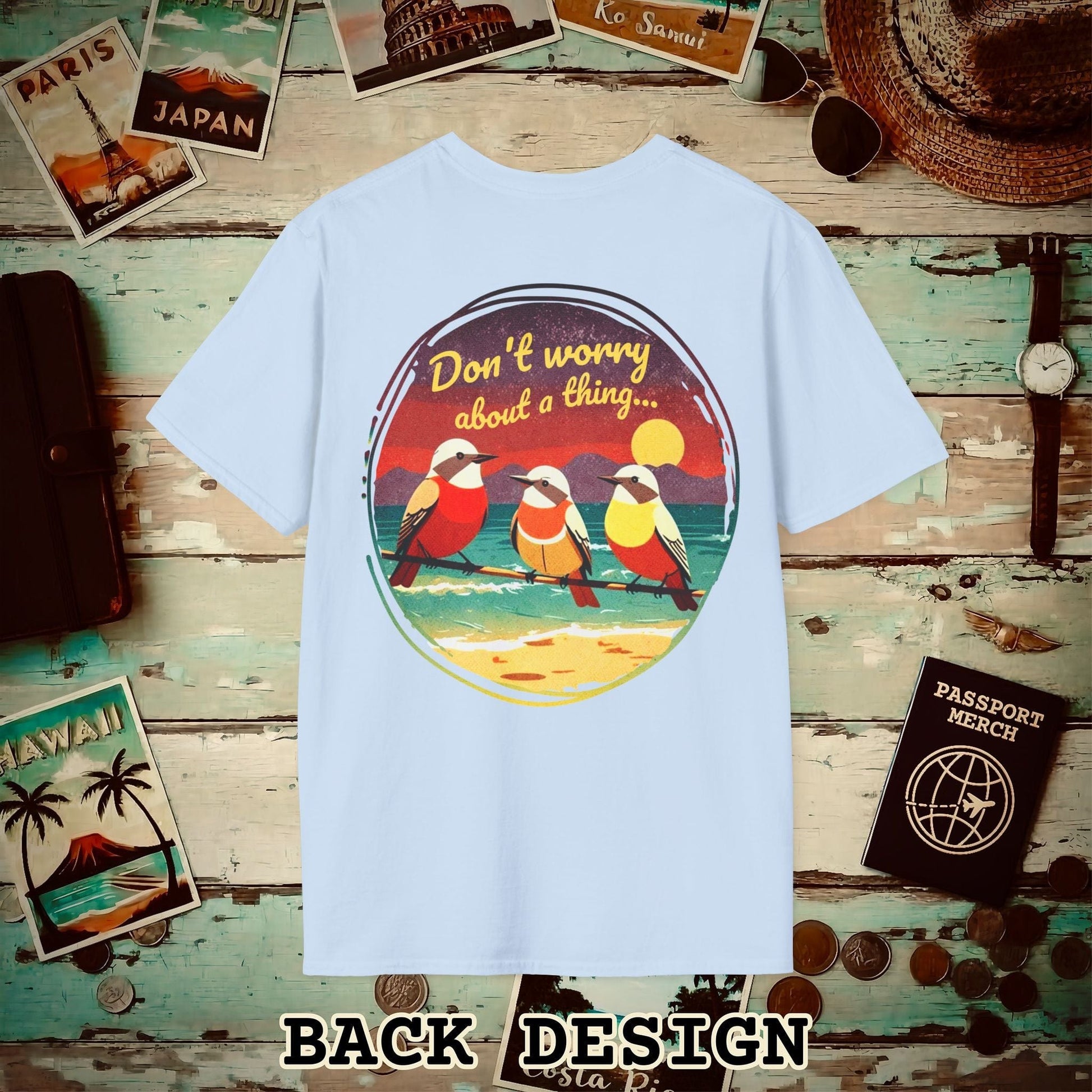 Three Little Birds, Jamaica, Back Print T-Shirt Light Blue / S