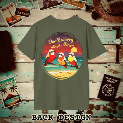 Three Little Birds, Jamaica, Back Print T-Shirt Military Green / S