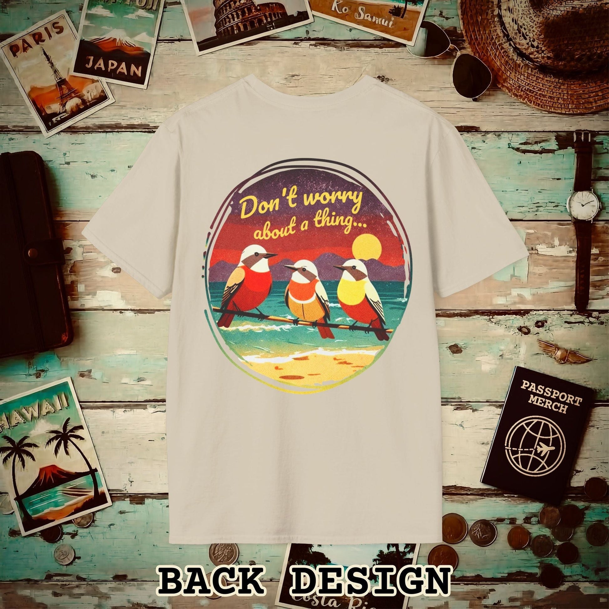 Three Little Birds, Jamaica, Back Print T-Shirt Sand / S