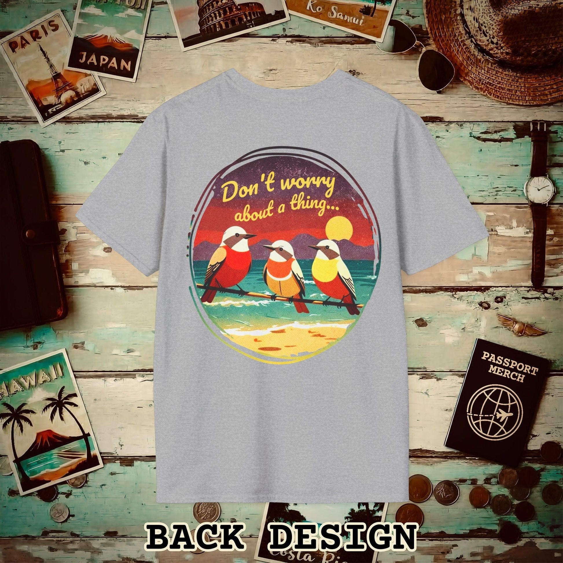 Three Little Birds, Jamaica, Back Print T-Shirt Sport Grey / S
