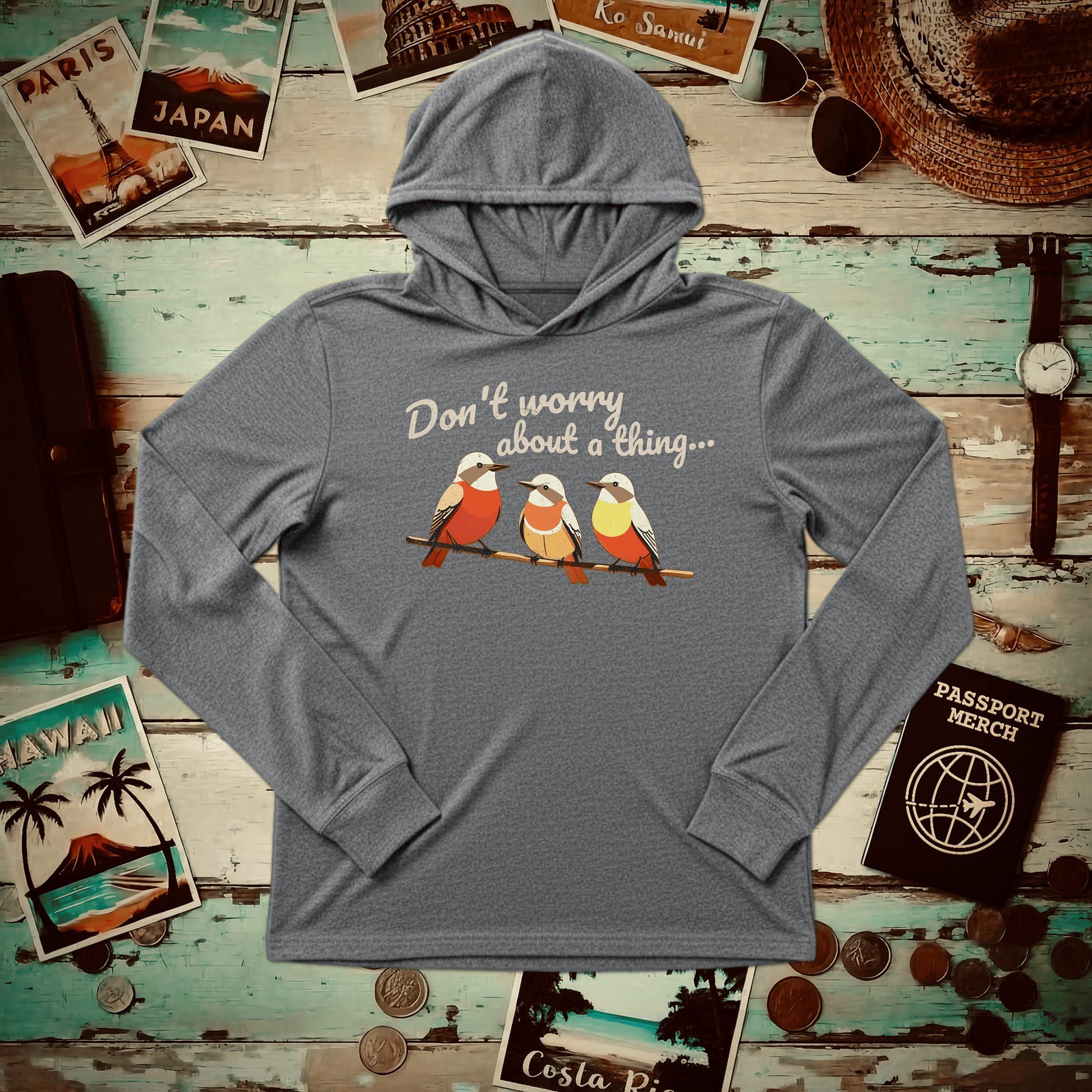 Three Little Birds, Jamaica Hooded Long Sleeve Grey TriBlend / XS