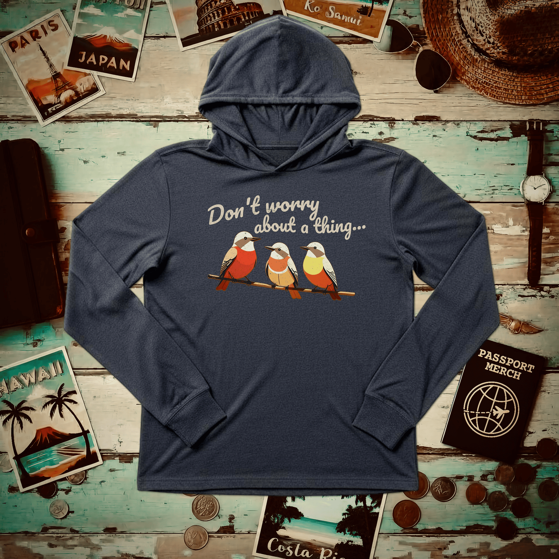 Three Little Birds, Jamaica Hooded Long Sleeve Heather Navy / XS