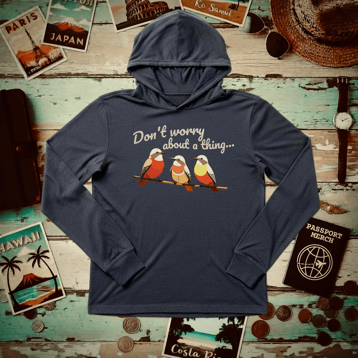 Three Little Birds, Jamaica Hooded Long Sleeve Heather Navy / XS