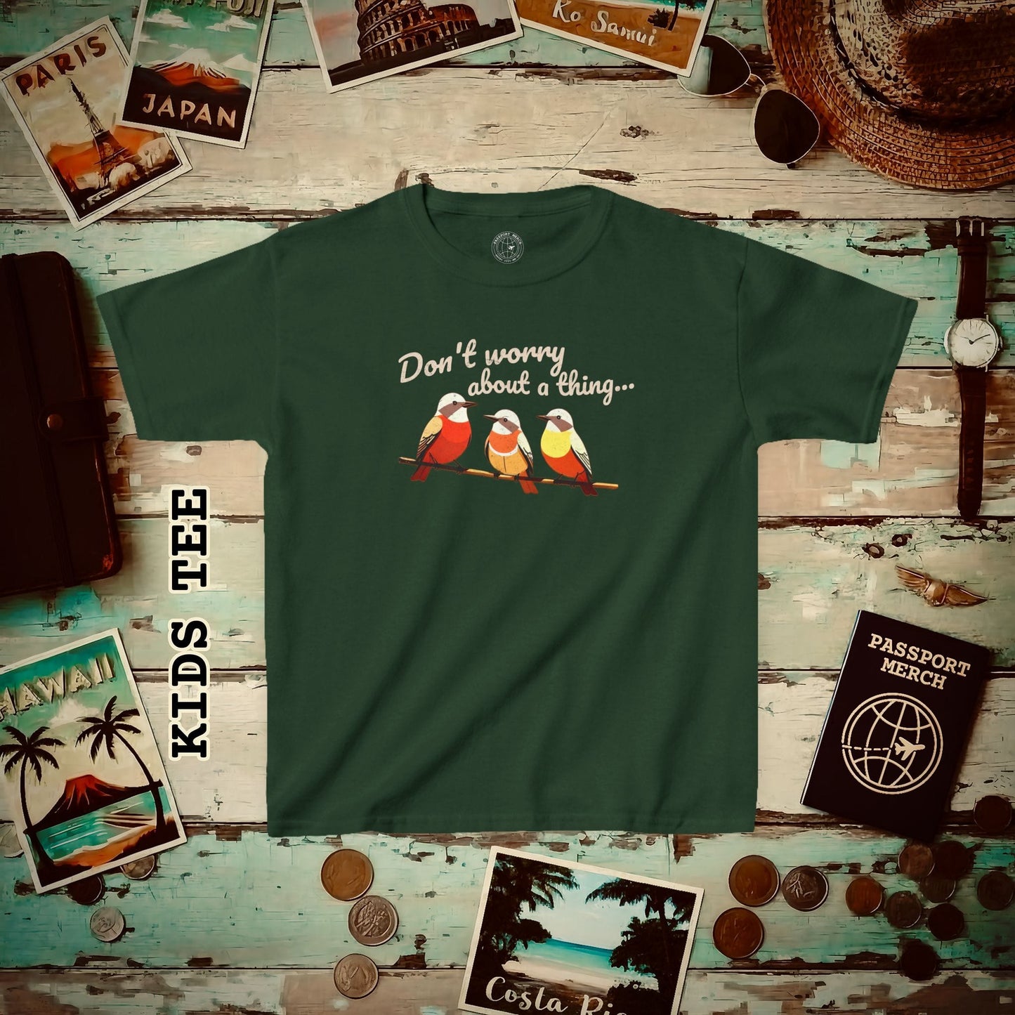 Three Little Birds, Jamaica Kids Tee Forest Green / XS