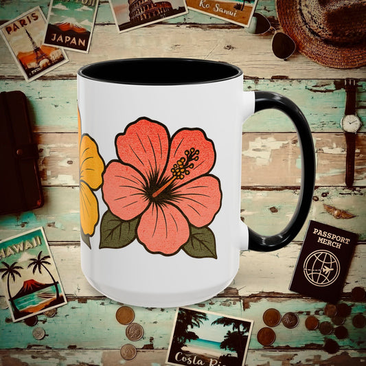 Three Vintage Hibiscus, Hawaii 15oz Mug 15oz / Black