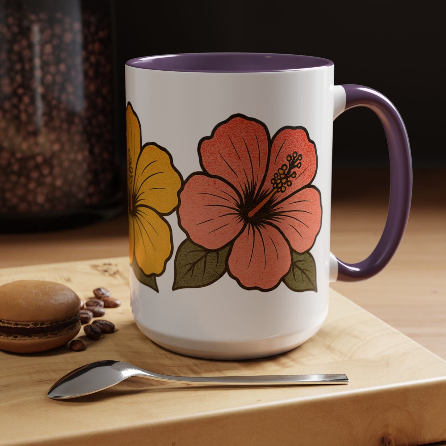Three Vintage Hibiscus, Hawaii 15oz Mug 15oz / Purple