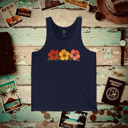 Three Vintage Hibiscus, Hawaii, Hawaii Tank Top Navy / XS