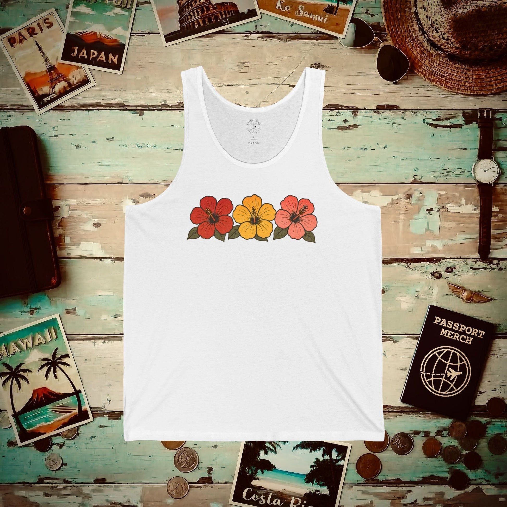 Three Vintage Hibiscus, Hawaii, Hawaii Tank Top White / XS