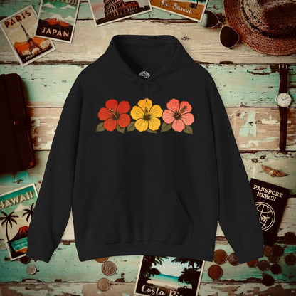 Three Vintage Hibiscus, Hawaii Hoodie Black / S