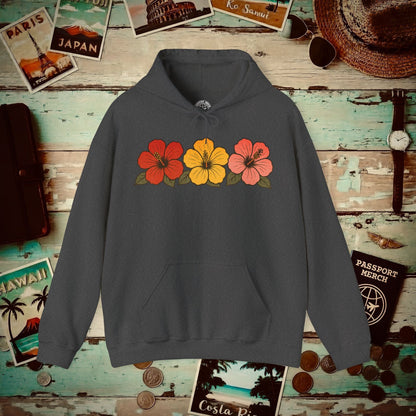Three Vintage Hibiscus, Hawaii Hoodie Dark Heather / S
