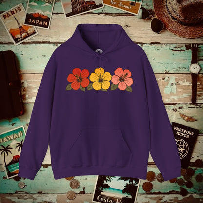 Three Vintage Hibiscus, Hawaii Hoodie Purple / S