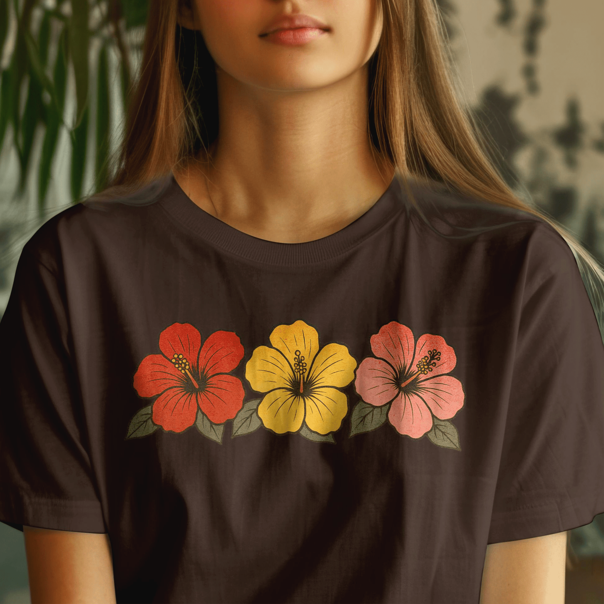 Three Vintage Hibiscus, Hawaii T-Shirt Dark Chocolate / S