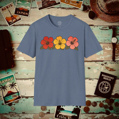 Three Vintage Hibiscus, Hawaii T-Shirt Heather Indigo / S