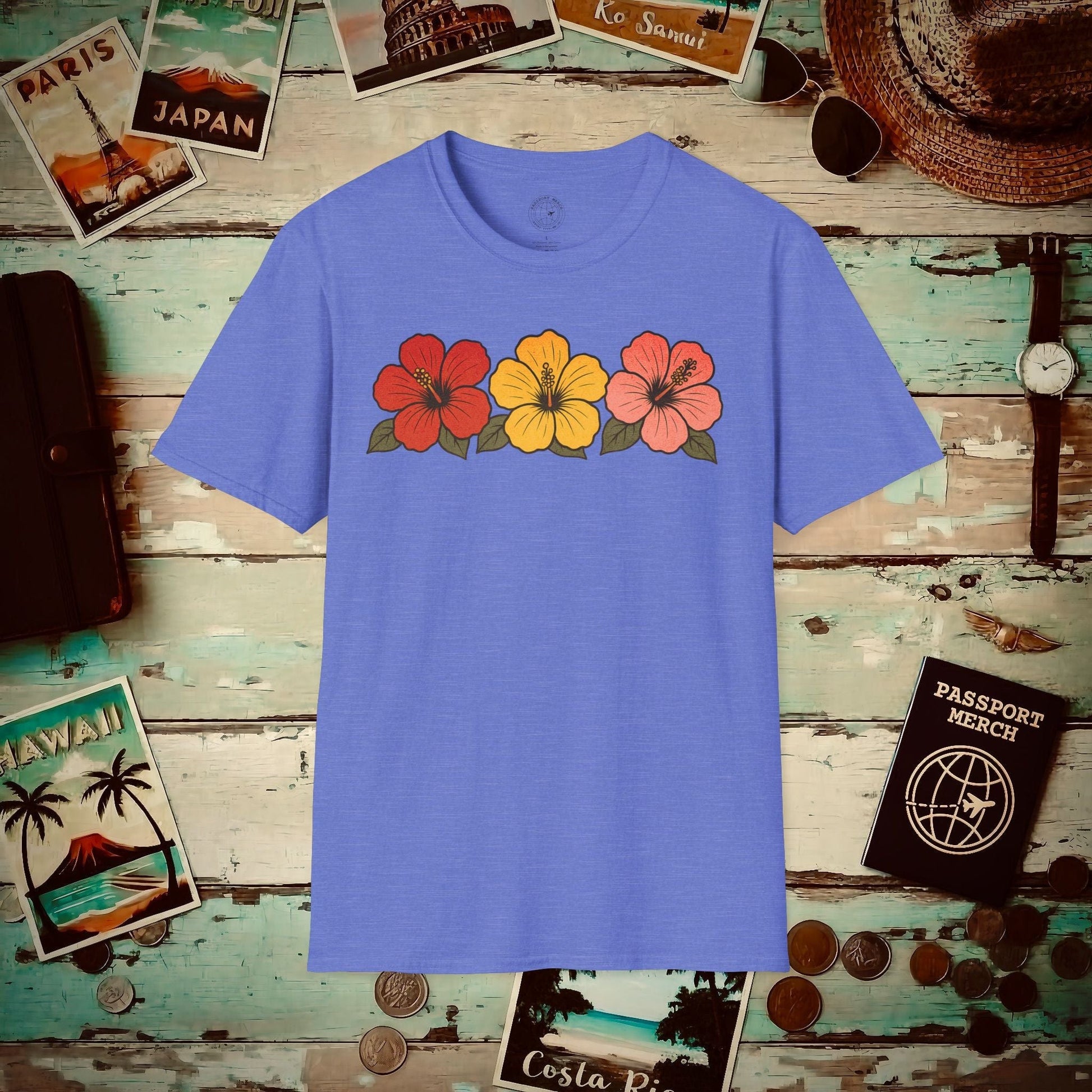Three Vintage Hibiscus, Hawaii T-Shirt Heather Royal / S
