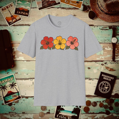 Three Vintage Hibiscus, Hawaii T-Shirt Sport Grey / S