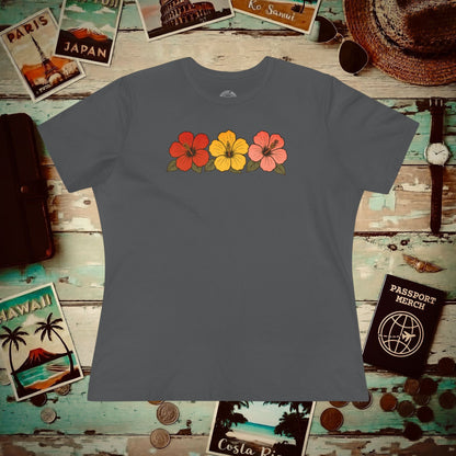 Three Vintage Hibiscus, Hawaii, Womens Fit T-Shirt Asphalt / S