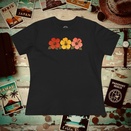 Three Vintage Hibiscus, Hawaii, Womens Fit T-Shirt Black / S