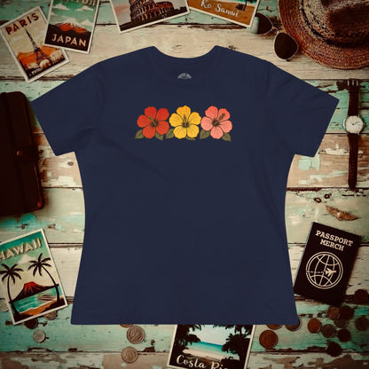 Three Vintage Hibiscus, Hawaii, Womens Fit T-Shirt Navy / S