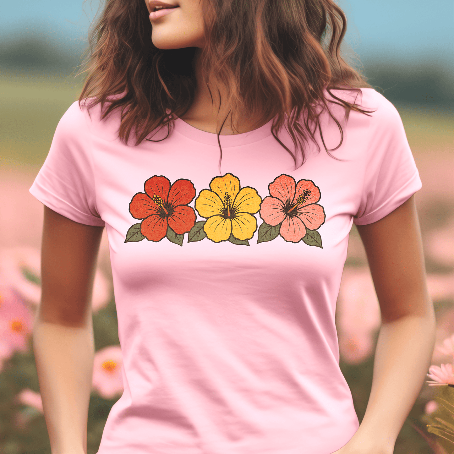 Three Vintage Hibiscus, Hawaii, Womens Fit T-Shirt Pink / S