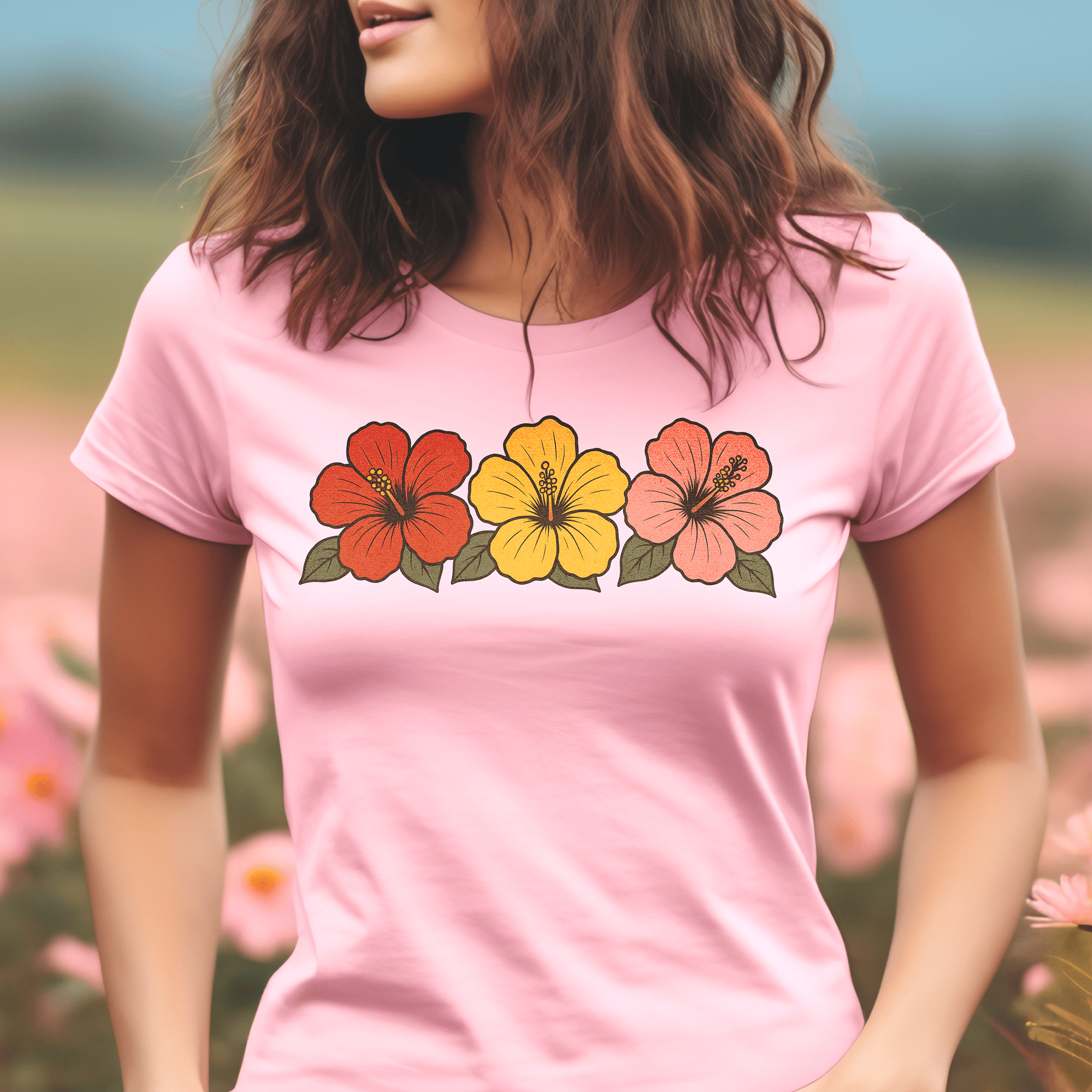 Three Vintage Hibiscus, Hawaii, Womens Fit T-Shirt Pink / S