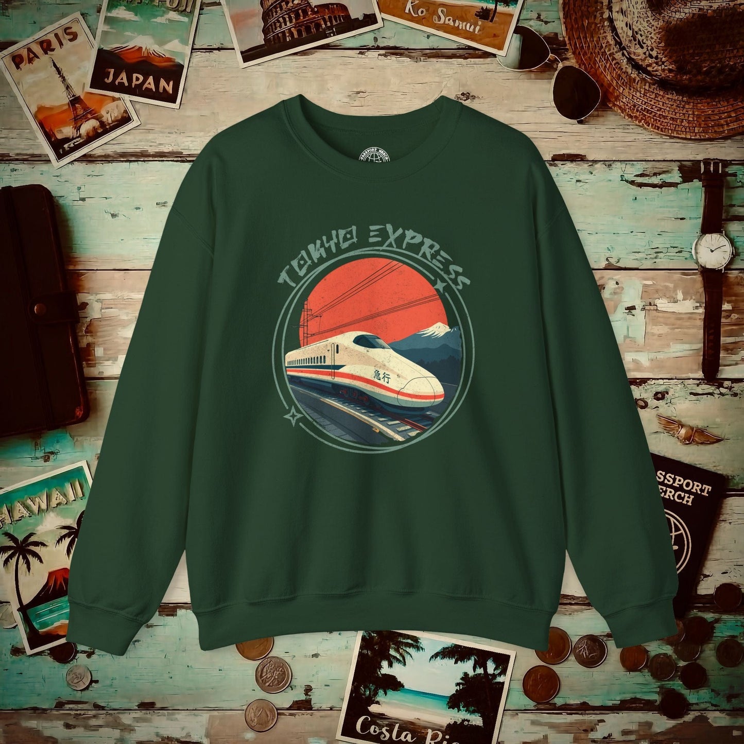Tokyo Express, Japan Crewneck Forest Green / S