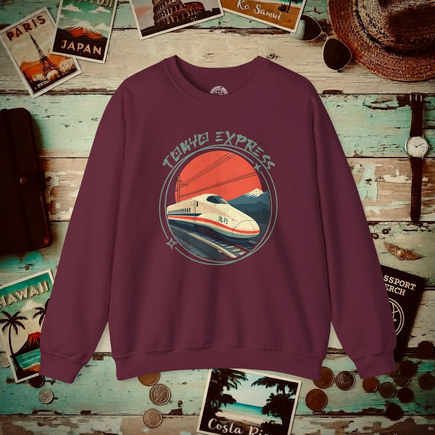 Tokyo Express, Japan Crewneck Maroon / S
